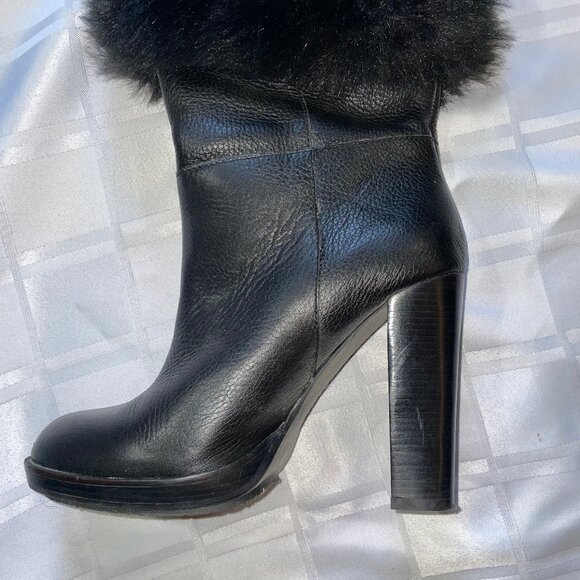 Michael Kors Black Fur-Trimmed Heeled Boots - Picture 9 of 11
